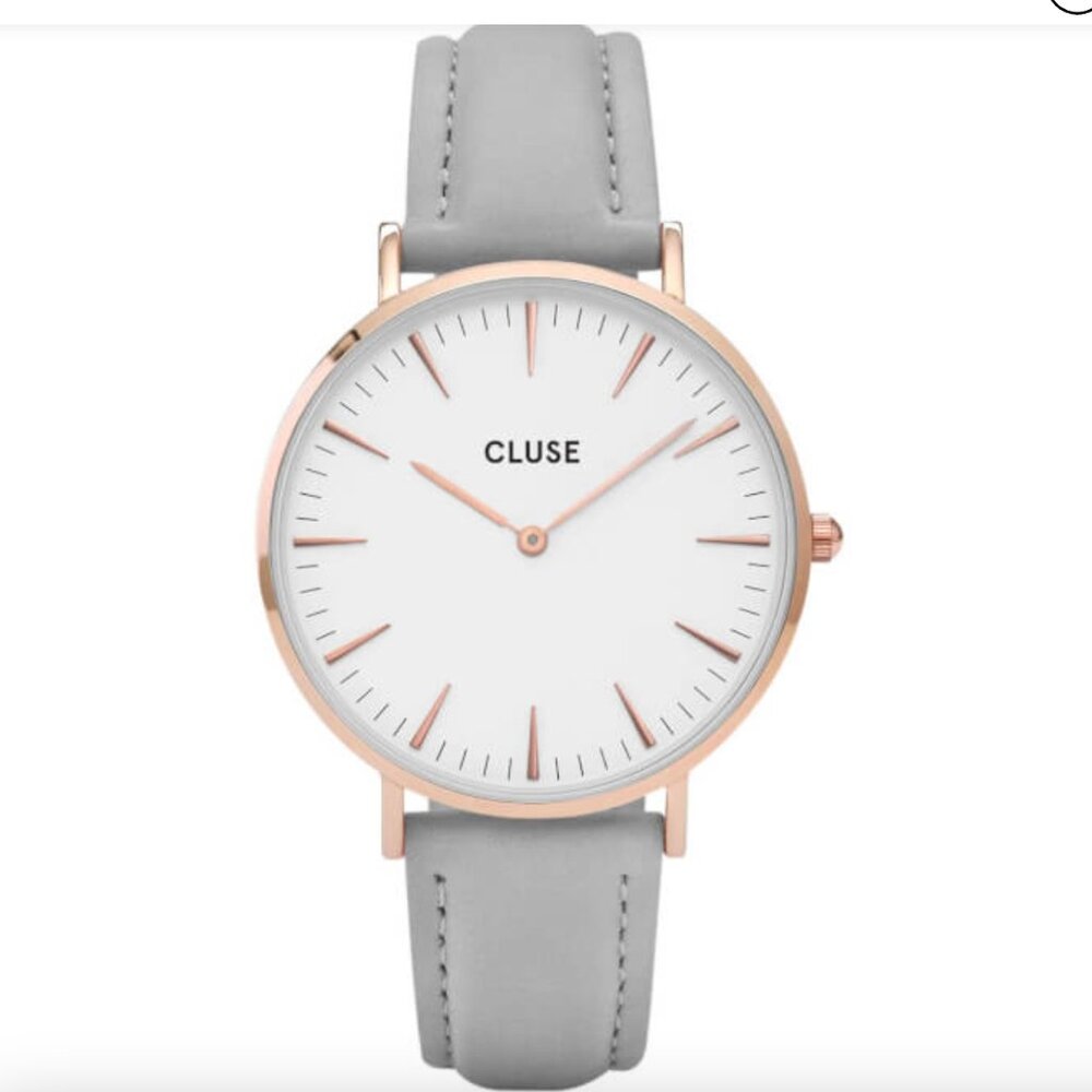 CLUSE La Bohème Rose Gold White Dial and Grey Leather Strap Watch